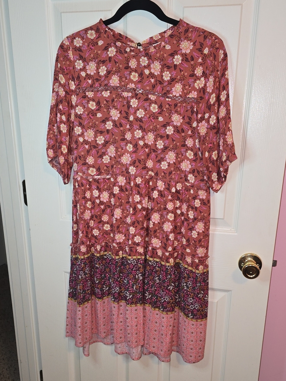 Knox Rose Dusty Rose Floral Tiered Midi Dress